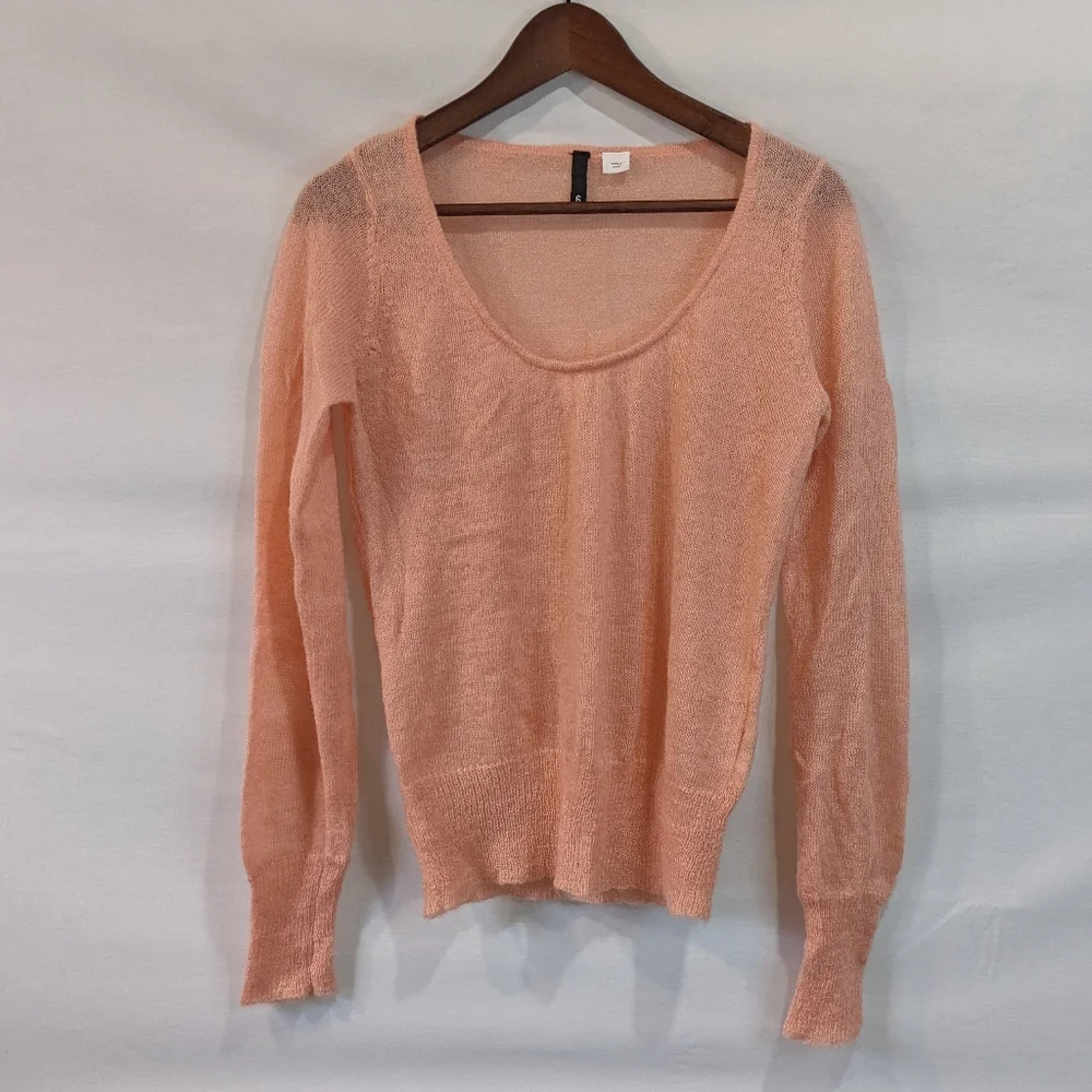 H&M Divided Peach Mohair Blend Open Knit Long Sleeve Sweater Size 6 Small - Picture 1 of 9